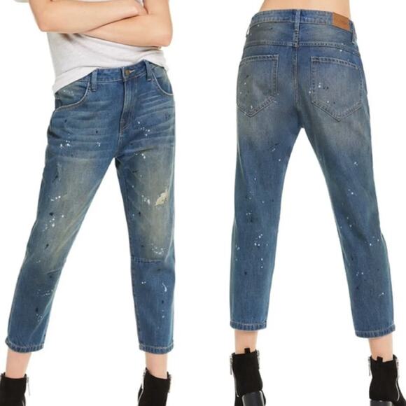Wildfox Baggy Crop Blue Jeans Da Vinci Wash Paint Splatters Size 24 NWT - Picture 10 of 10